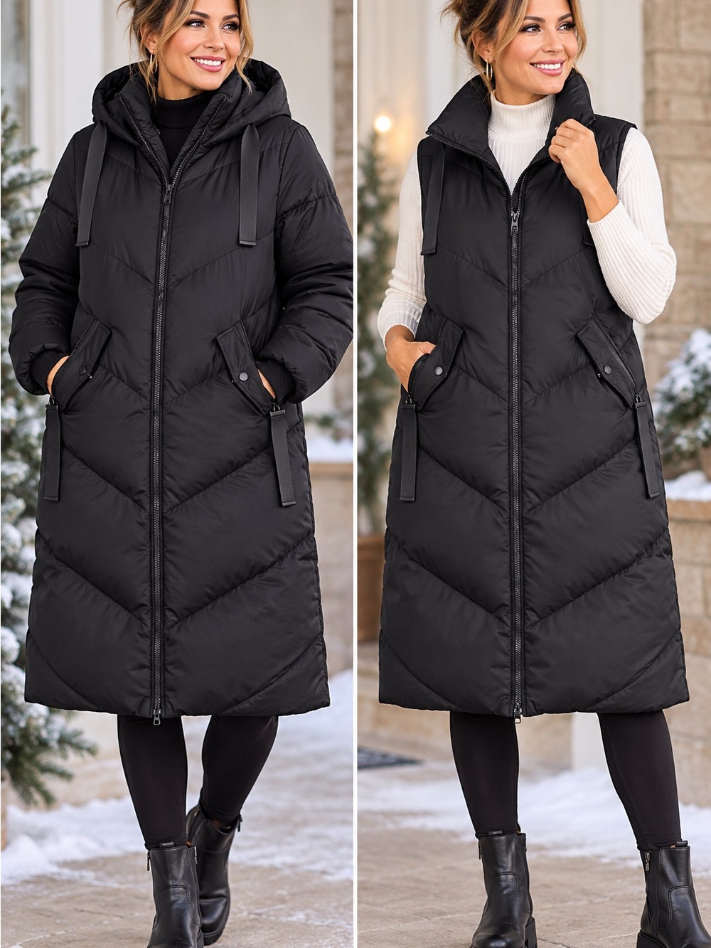 S+S Saint & Sinner Penguin Puffer Size M Black Long Convertible Vest or Coat